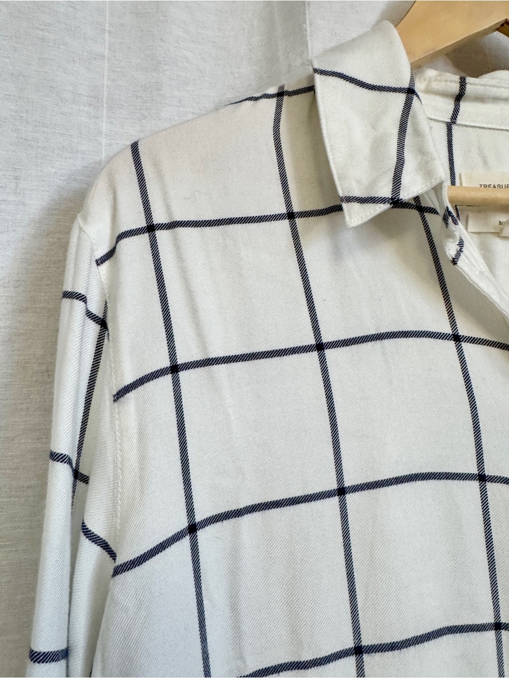 Treasure & Bond White Shirt with Black Windowpane Grid - Picture 6 of 7